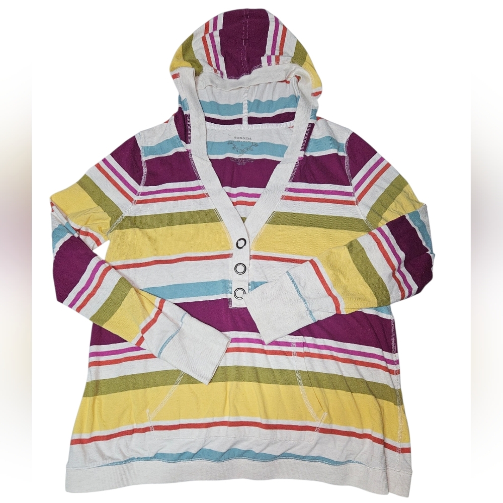 Sonoma Striped Hooded Pullover in Purple, Yellow, Aqua & White